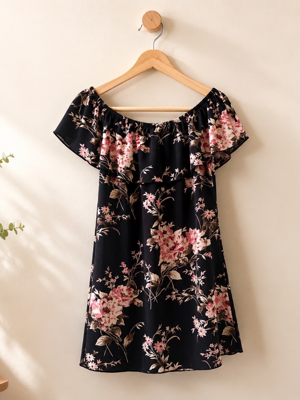 Black Dress Pink Floral S Size Vacation Resort Beach Cruise Dress